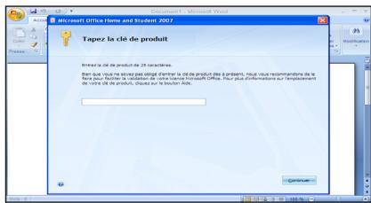 Microsoft Office Home and Student 2007 Taper la clé de produit Enter la clé de produit de 25 centraires. Bien que vous ne plus pas été éventir la clé de produit des prépêts, nous vous recommandées de la (en) pour le production de votre micro office. Pour plus l'information sur l'emploi de votre clé de produit, obtusant par le Slovenia Aide.