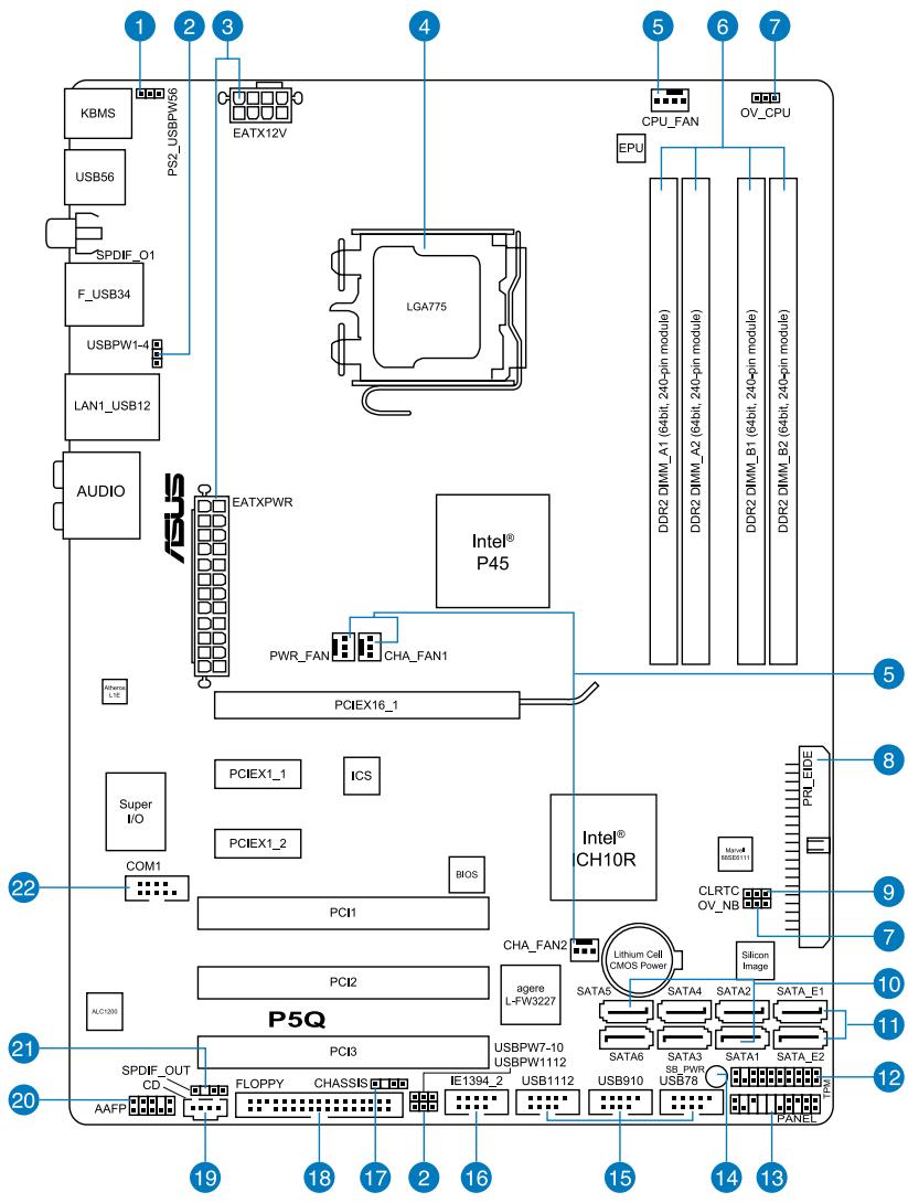 ASUS P5Q - Layout de la carte mère - 1