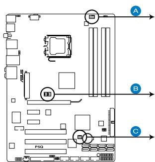 ASUS P5Q - Connecteurs de ventilation CPU, chassis, et alimentation (4-pin CPU_FAN, 3-pin CHA_FAN1-2, 3-pin PWR_FAN) - 1