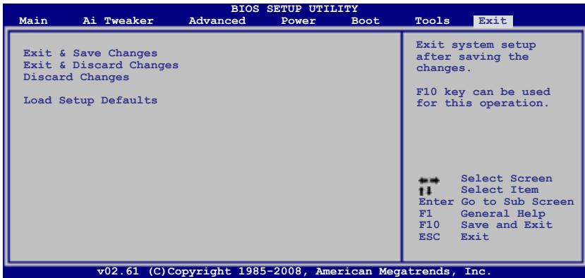 ASUS P5Q - Exit menu (menu Sortie) - 1