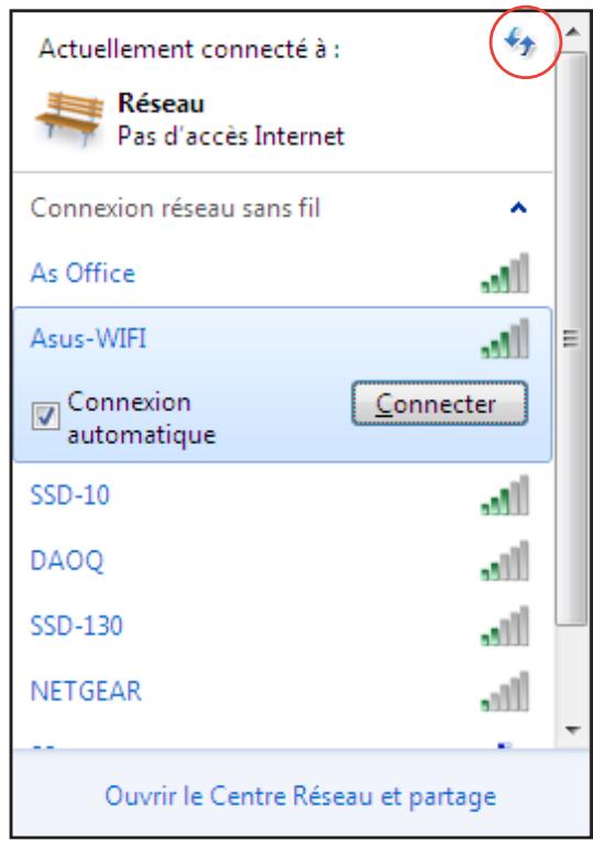 Actuellement connecté à : Réseau Pas d'accès Internet Connexion réseau sans fil As Office Asus-WIFI Connexion automatique Connector SSD-10 DAOQ SSD-130 NETGEAR Ouvrir le Centre Réseau et partage