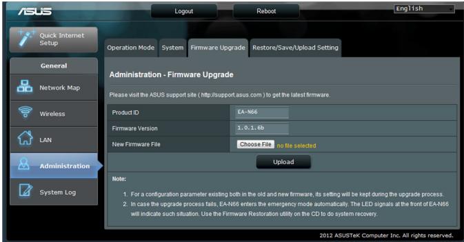 ASUS EA-N66 - Onglet Firmware Upgrade (Mise à jour du firmware) - 1