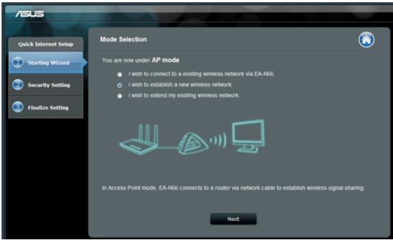 ASUS EA-N66 - Étape 1 : Sélection du mode d'opération - 1