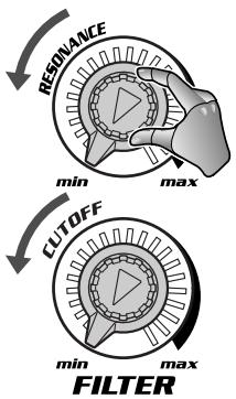 RESONANCE min max CUTOFF FILTER min max