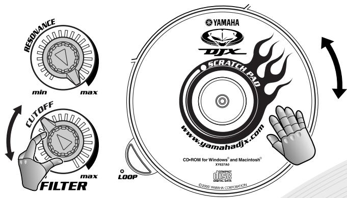 RESONANCE min max CUTOFF filter max YAMAHA DJX SCRATCH 2.0 www.gamahadjx.com CD-ROM for Windows® and Macintosh® XY637A0 LOOP ©2000 YAMAHA CONCORDO.CN