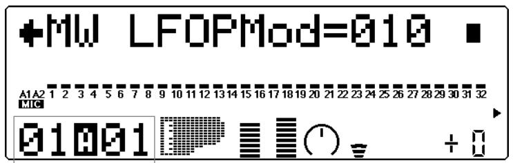 YAMAHA MU80 - Molette de modulation — Intensité de modulation de hauteur de l'OBF (MW LFO PMod) - 1