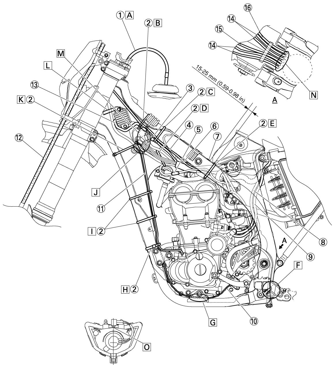 YAMAHA WR450F - DIAGRAMME DE CHEMINEMENT DESC CABLES - 2