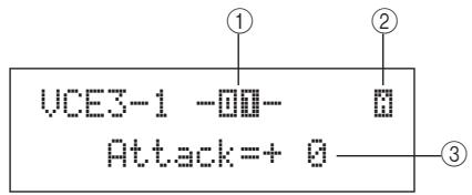YAMAHA DTX-MULTI 12 - Affichage type de la page attack time (VCE3-1) - 1
