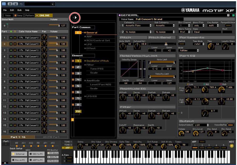 YAMAHA MOTIF XF EDITOR VST - Modifiez les paramètres de mixage et de voix affectés à chaque partie. - 3