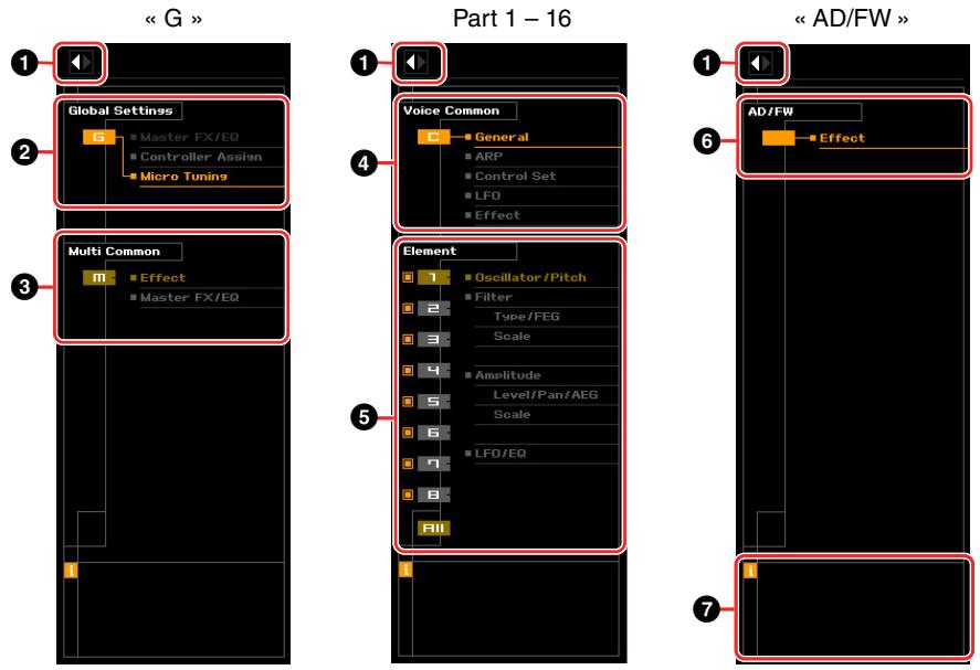 YAMAHA MOTIF XF EDITOR VST - Section Parameter Category (lorsque l'élément Voice/Song/Pattern est réglé sur « Song » ou « Pattern ») - 3