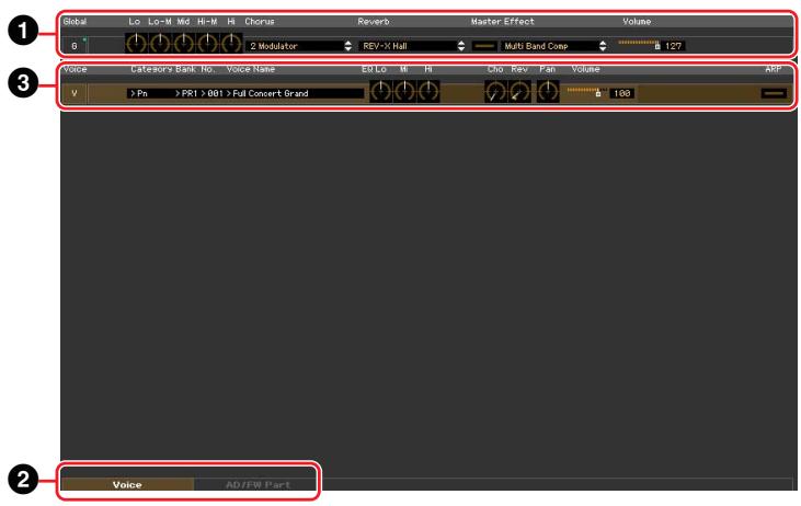 YAMAHA MOTIF XF EDITOR VST - Section Mixer (lorsque l'élément Voice/Song/Pattern est réglé sur « Voice ») - 1