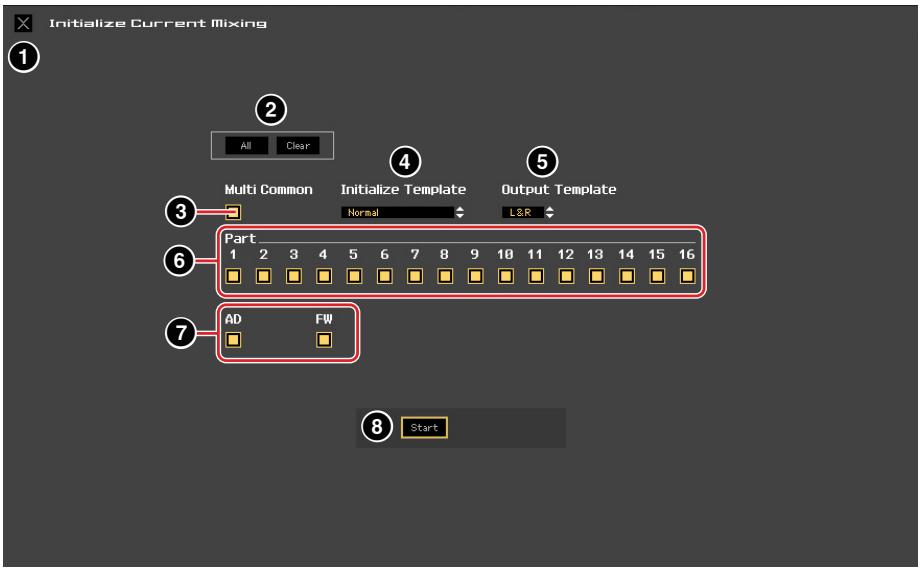 YAMAHA MOTIF XF EDITOR VST - Initialize Current Mixing (Initialiser le mixage actuel) (uniquement en mode Song ou Pattern) - 1
