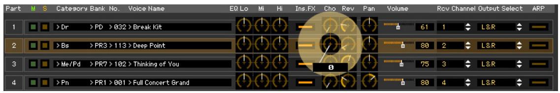 YAMAHA MOTIF XF EDITOR VST - Modifiez les paramètres de mixage et de voix affectés à chaque partie. - 1