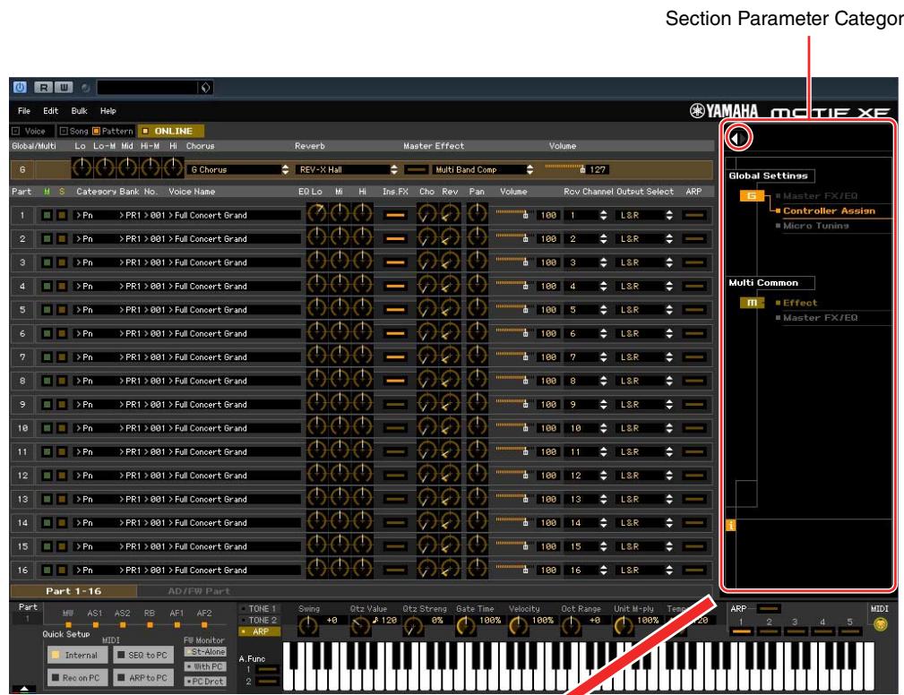 YAMAHA MOTIF XF EDITOR VST - Section Parameter Category (lorsque l'élément Voice/Song/Pattern est réglé sur « Song » ou « Pattern ») - 1