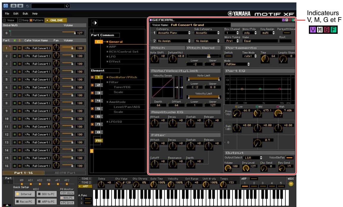 YAMAHA MOTIF XF EDITOR VST - Section Detailed Parameter (lorsque l'élément Voice/Song/Pattern est réglé sur « Song » ou « Pattern ») - 1