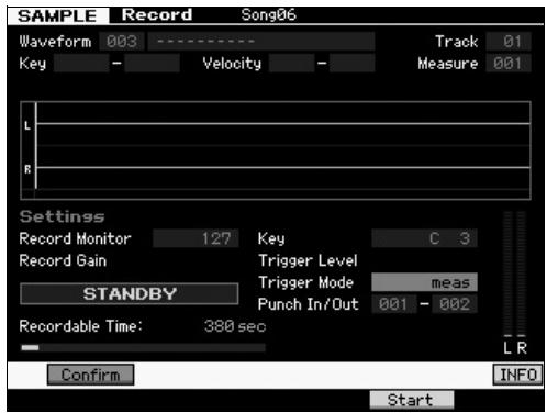 YAMAHA MOTIF XF8 - Appuyez sur la touche [F6] standby pour appeler l'écran record standby, puis effectuez les réglages nécessaires. - 1