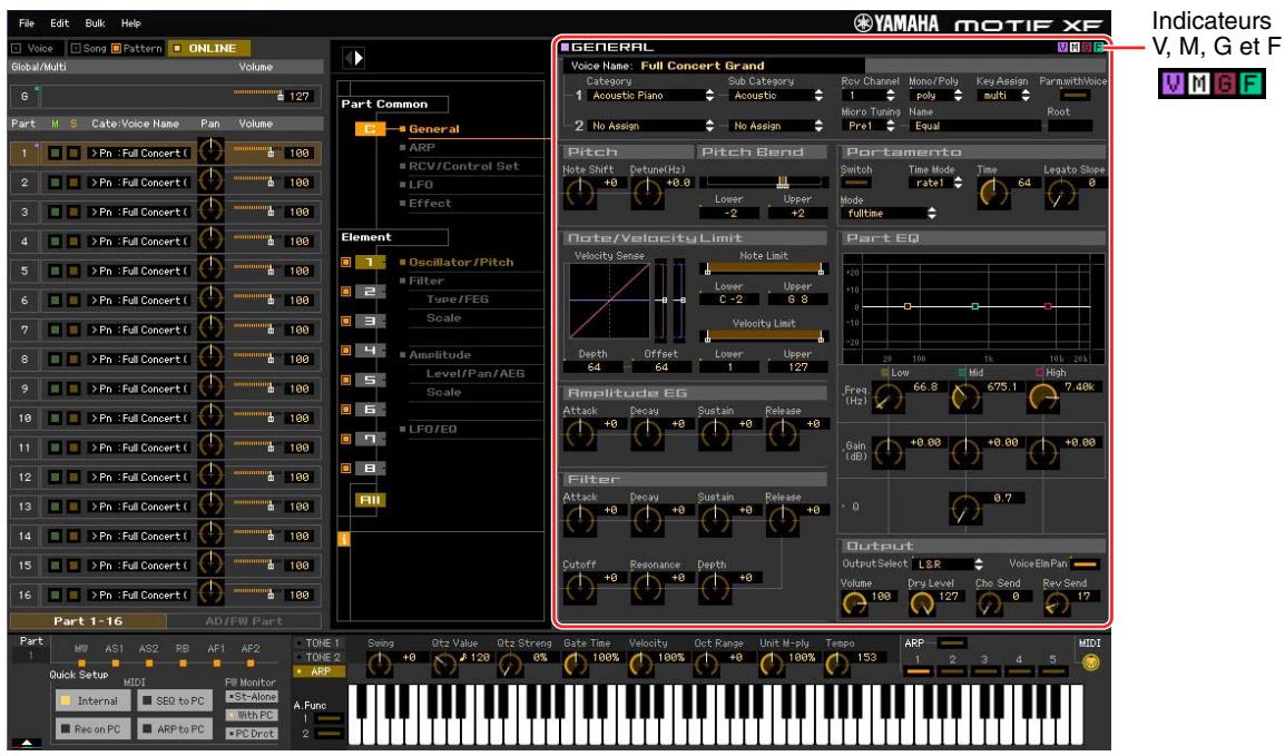 YAMAHA MOTIF XF8 EDITOR - Section Detailed Parameter (lorsque l'élément Voice/Song/Pattern est réglé sur « Song » ou « Pattern ») - 1