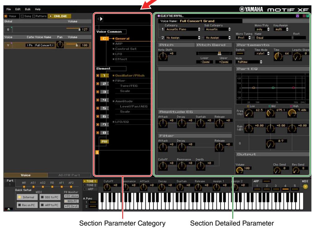 YAMAHA MOTIF XF8 EDITOR - Section Parameter Category (lorsque le mode Voice/Song/Pattern est réglé sur « Voice ») - 2