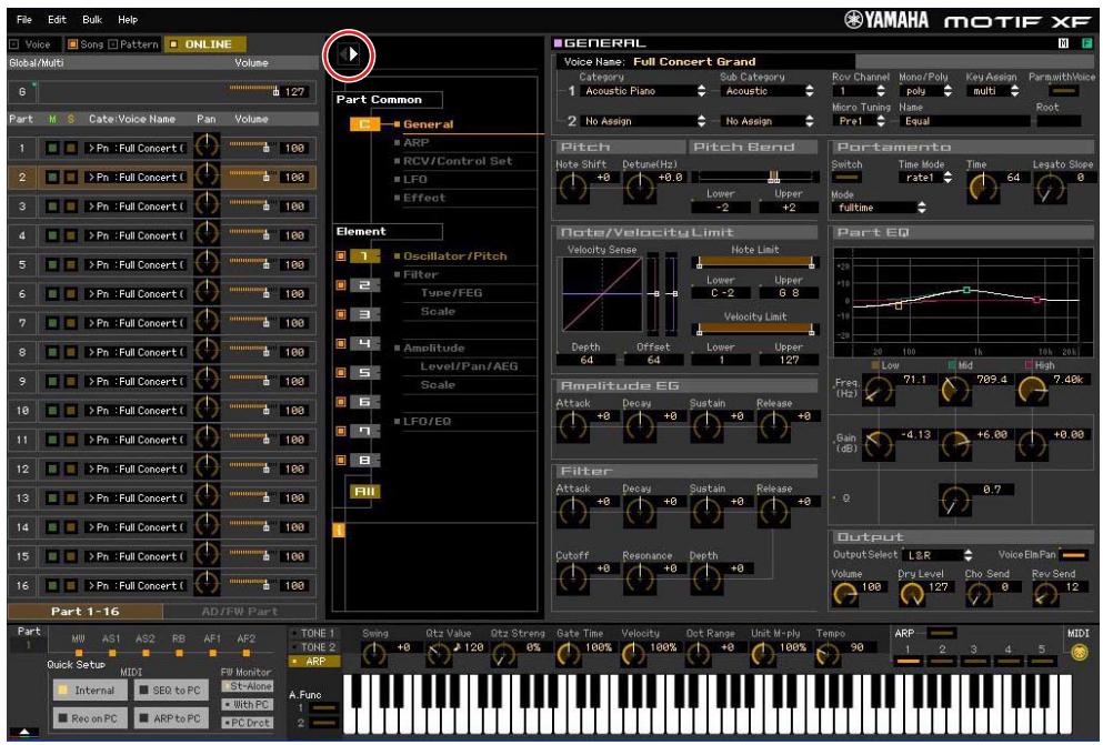 YAMAHA MOTIF XF8 EDITOR - Modifiez les paramètres de mixage et de voix affectés à chaque partie. - 3