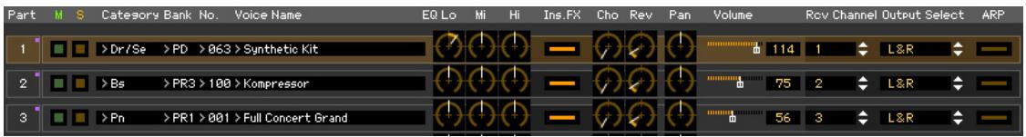 YAMAHA MOTIF XF8 EDITOR - Lorsque Part 1-16 est sélectionné : - 1