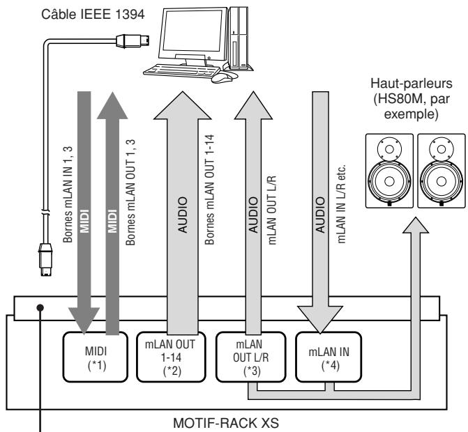 YAMAHA MOTIF-RACK XS - Flux de signaux des données audio et MIDI via un cable IEEE 1394 - 1