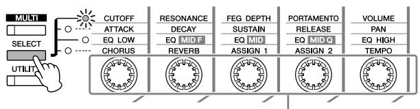 YAMAHA MOTIF-RACK XS - Appuyez à plusieurs reprises sur la touche [SELECT] afin d'allumer levoyant de la fonction souhaitation. - 1