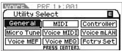 YAMAHA MOTIF-RACK XS - Sélectionnez « General » à l'aide du bouton encodeur et des touches de curseur, puis appuyez sur la touche [ENTER]. - 1