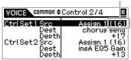 YAMAHA MOTIF-RACK XS - Réglez le paramètre « Ctrl Set 1 Src » sur « Assign 1 » sur l'écran VOICE COMMON Control, puis spécifiez le paramètre Control Number (Nombre de commande) sur « Assign1 » - 1