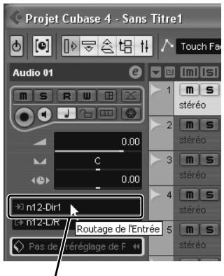 Projet Cubase 4 - Sans Titre1 Audio 01 m s R W B 0.00 C 0.00 n12-Dir1 n12-LIR Routage de l'Entrée Pas de rérégage de F Touch Pass 1 m s stéréo 2 m s stéréo 3 m s stéréo 4 m s stéréo 5 m s stéréo