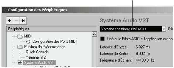 Configuration des Périphériques + - Périphériques MIDI Configuration des Ports MIDI Pupitres de télécommande Quick Controls Yamaha n12 Système Audio VST Systeme Audio VST Yamaha Steinberg FW ASIO Libérer le Pilote ASIO si l'application est en Latence d'Entrée : 6.327 ms Latence de Sortie : 9.002 ms Fréquence d'Échanti 44100.0 Hz