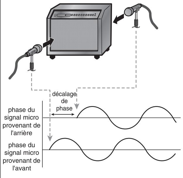 décalage de phase phase du signal micro provenant de l'arrière phase du signal micro provenant de l'avant