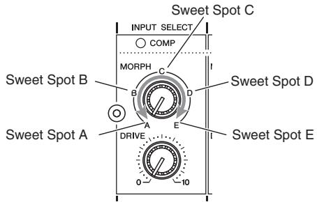 Sweet Spot C INPUT SELECT COMP MORPH Sweet Spot B B D Sweet Spot D A E SWEET Spot A DRIVE 0 10 SWEET Spot E