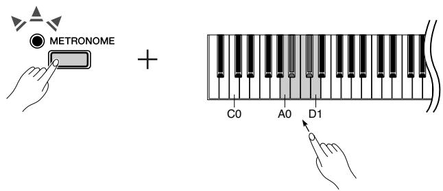 YAMAHA P-95B - Maintenez la touche [METRONOME] enfoncée et appuyez sur une des touches a0-d1. - 1