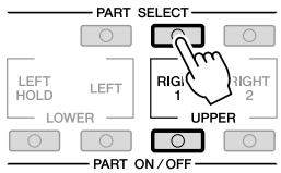 YAMAHA PSR-S910 - Appuyez sur la touche [RIGHT 1] (Droite 1) de PART SELECT (Sélection de partie). - 1