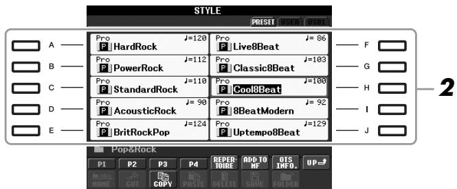 YAMAHA PSR-S910 - Appuyez sur une des touches [A] - [J] pour sélectionner le style de votrechoix. - 1