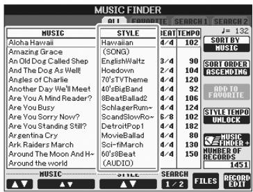 YAMAHA PSR-S910 - À propos des enregistements de Music Finder - 1