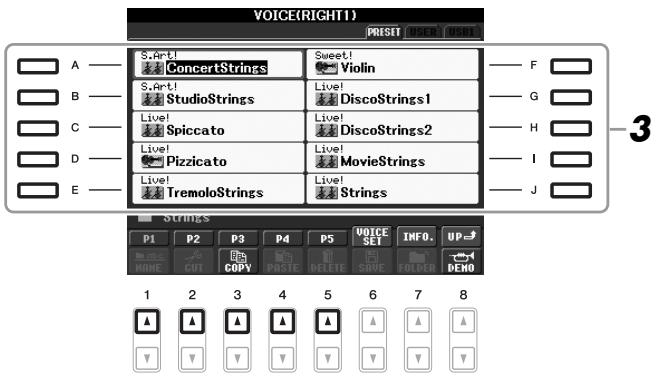 YAMAHA PSR-S910 - Appuyez sur une des touches [A] - [J] afin de seLECTIONner la voix souhaitée. - 1