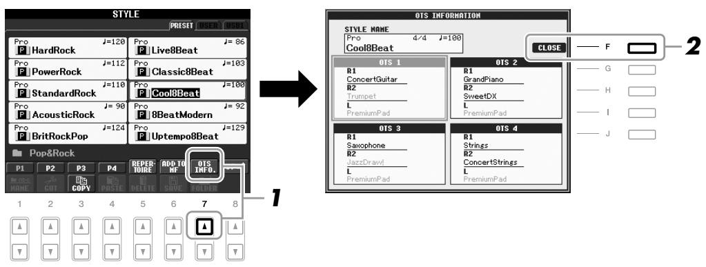 YAMAHA PSR-S910 - Vérification du contenu des configurations One Touch Setting - 1