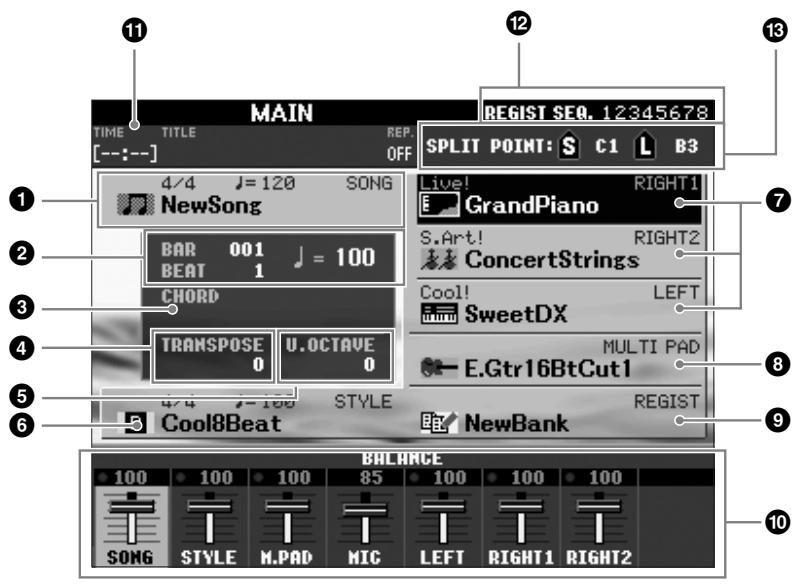 YAMAHA PSR-S910 - Configuration de l'écran Main - 1