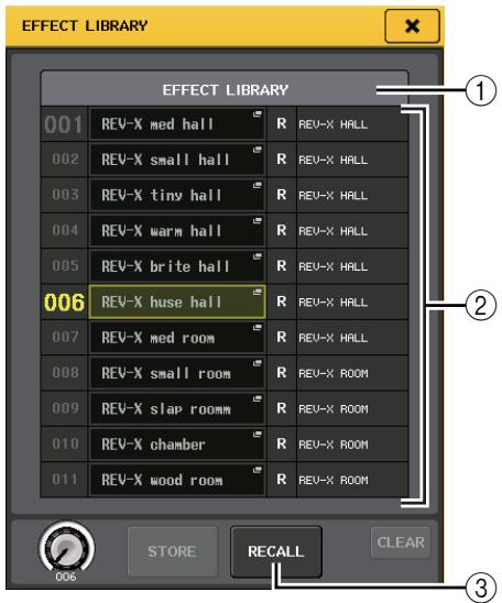 YAMAHA CL5 - Appuyez sur la touche outil LIBRARY pour ouvrir la fenêtre de bibliothèque correspondante. - 1