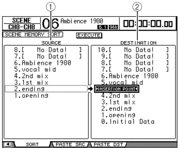 YAMAHA DM 1000 - Changement de la série des scènes (Sort) - 1