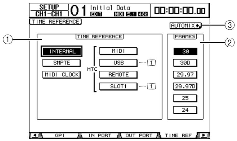 YAMAHA DM 1000 - Appuyez sur la touche DISPLAY ACCESS [SETUP] jusqu'à ce que la page d'écran "Setup | Time Ref" s'affiche. - 1