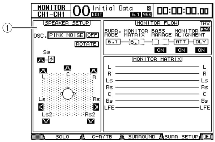 YAMAHA DM 1000 - Appuyez sur la touche MONITOR [DISPLAY] jusqu'à ce que la page d'écran "Monitor | Surr Setup" s'affiche. - 1