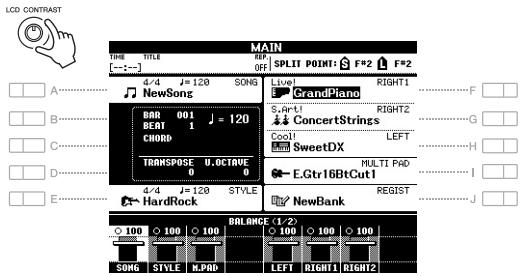 YAMAHA PSR-S950 - Adjusting the Contrast of the Display (PSR-S750 only) - 2