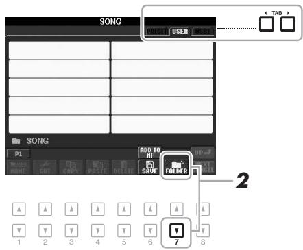 YAMAHA PSR-S950 - In the File Selection display, select the appropriate tab (USER or USB) to which you want to create a new folder by using the TAB [◀][▶] buttons. - 1