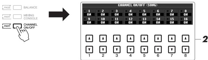 YAMAHA PSR-S950 - Press the [CHANNEL ON/OFF] button several times to call up the CHANNEL ON/OFF (SONG) display. - 1