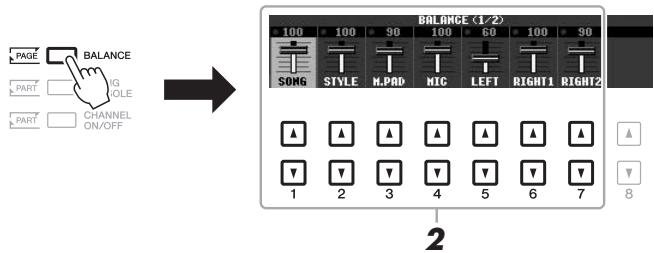YAMAHA PSR-S950 - Press the [BALANCE] button to call up the BALANCE (1/2) display. - 1