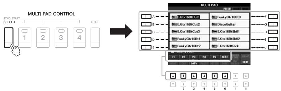 YAMAHA PSR-S950 - Press the MULTI PAD CONTROL [SELECT] button to call up the Multi Pad Bank Selection display, then select the desired bank. - 1