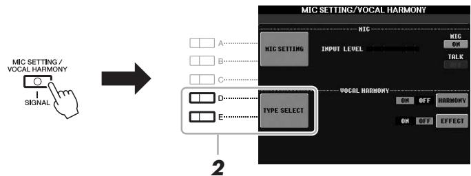 YAMAHA PSR-S950 - Press the [MIC SETTING/VOCAL HARMONY] button to call up the Mic Setting/Vocal Harmony display. - 1