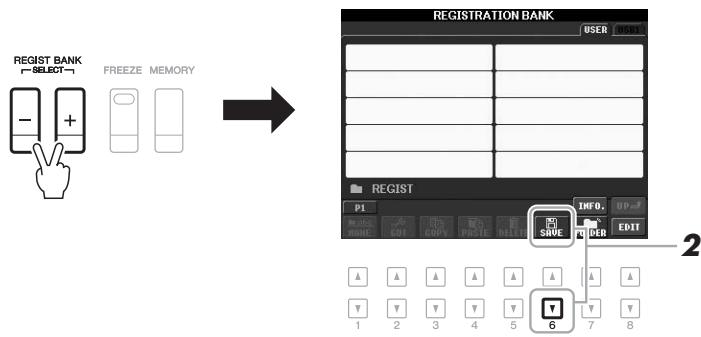 YAMAHA PSR-S950 - Press the REGIST BANK [+] and [-] buttons simultaneously to call up the Registration Bank Selection Display. - 1